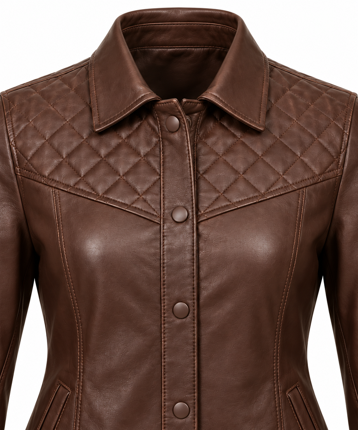 W094 brown leather jacket detail view