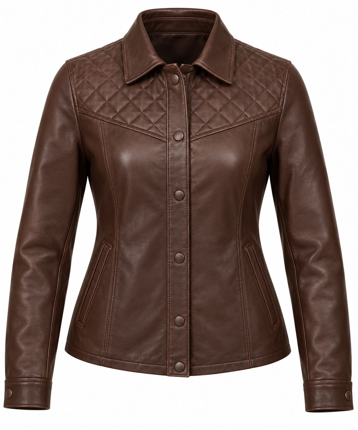W094 brown leather jacket front view