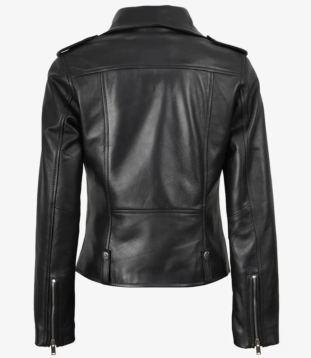 Sowachi Women's Black Asymmetrical Biker Style Leather Jacket