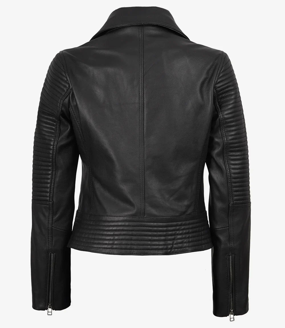 Sowachi Women's Biker Style Real Black Lambskin Leather Jacket