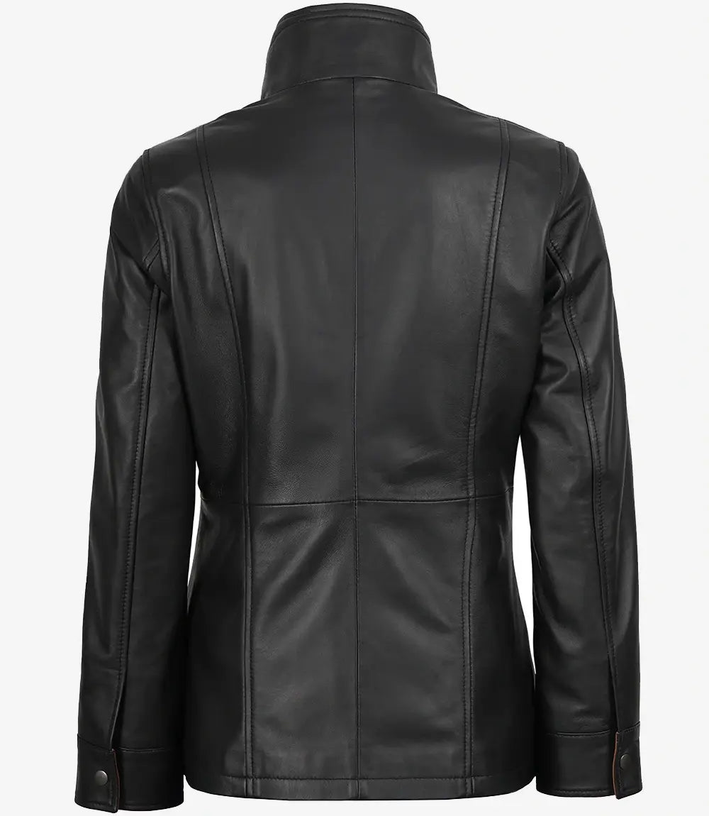 Sowachi Women's High-Collar Black Lambskin Leather Jacket
